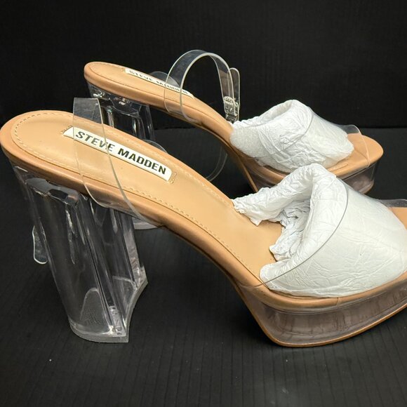 STEVE MADDEN Lourdes Clear Sandals Chunky Block Heel Platform-Never worn - Picture 3 of 6